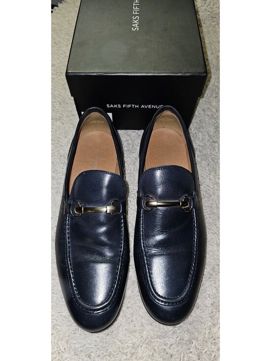 Saks 5th Avenue Firenze Buckle Navy Leather Slip-On Loafers Size Mens 10 main image 8
